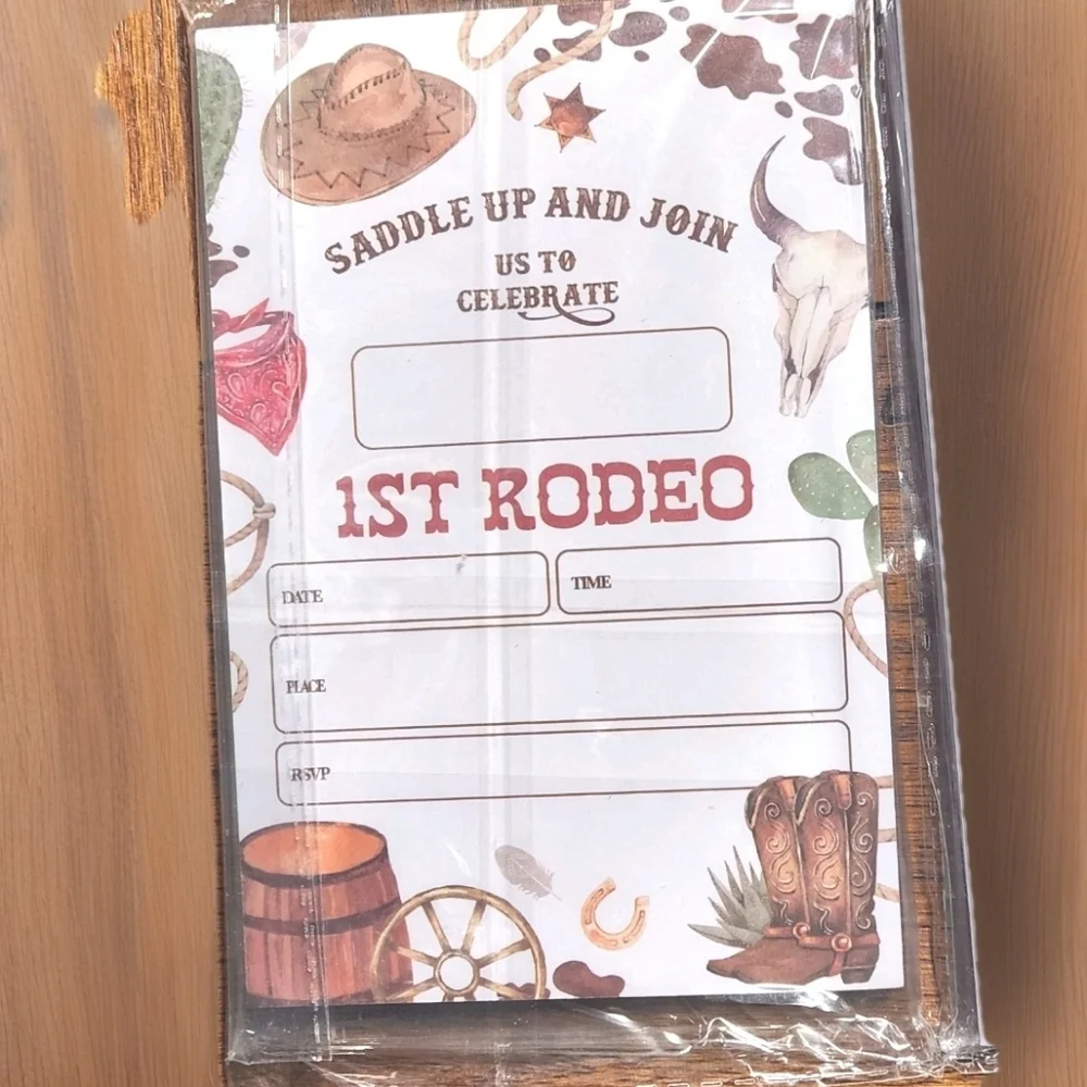 Western 1st Birthday Invitations • My First Rodeo Cowboy Party Invites Set of 20